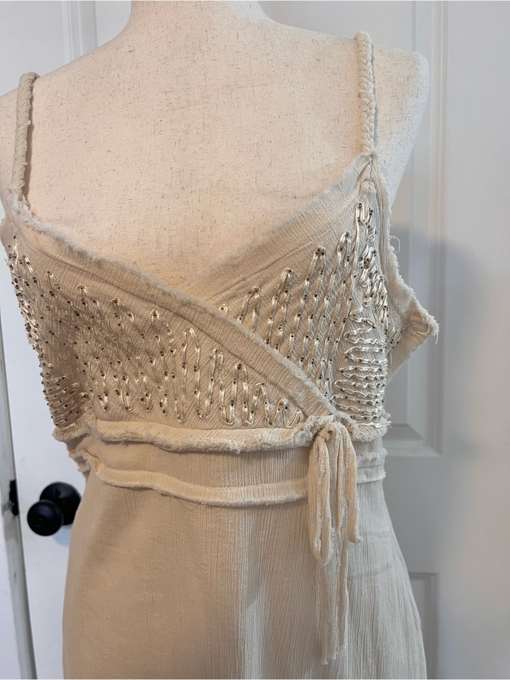 VNTG Y2K Old Navy Cotton Gauze Braided Strap Beaded Summer Maxi Dress - Picture 2 of 8